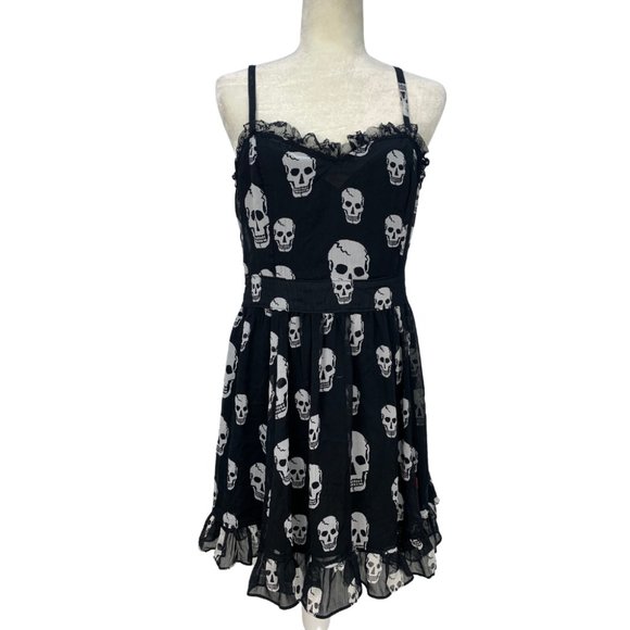 Tripp nyc Dresses & Skirts - TRIPP NYC Skull Chiffon Dress Ruffles Goth Black Size Large